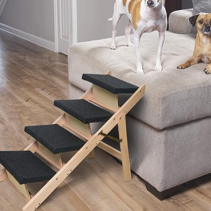 BRIKY 2-in-1 Dog Stairs/Ramp with 4 Steps, Foldable Dog Stairs for High Beds Cars Couch, Durable Wooden Pet Stairs for Small Medium Large Dogs, No Assembly Required