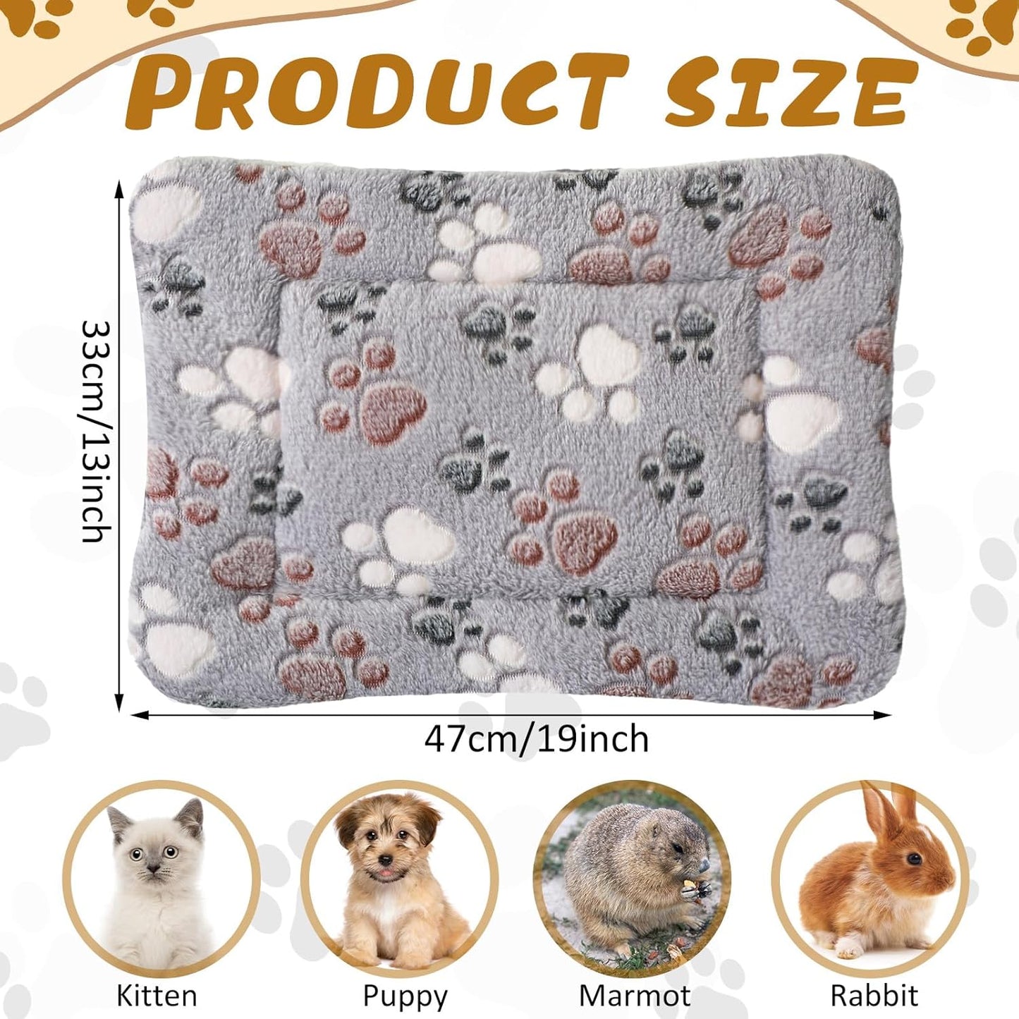 Tuanse 4 Pack Ultra Soft Dog Cat Bed Mat with Cute Prints Reversible Fleece Dog Crate Kennel Pad Cozy Washable Thickened Hamster Guinea Pig Pet Bed Mat for Small Animals(13 x 19 Inches,Light Gray)