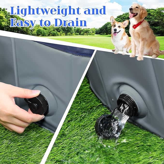 Foldable Dog Bath Swimming Pool Plastic Kiddie Pool Professional Tub Collapsible Grooming Bathtub for Pets Kids Baby and Toddler, 32 x 8 Inches Gray