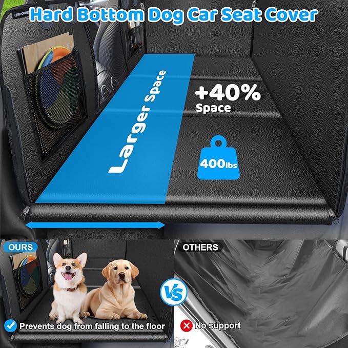 URPOWER PU Leather Back Seat Extender for Dogs – Hard Bottom Dog Car Seat Cover Holds 400 lbs, Anti-Scratch & Waterproof Dog Hammock for Cars, SUVs & Small Trucks, Dogs Car Bed Pet Backseat Protector