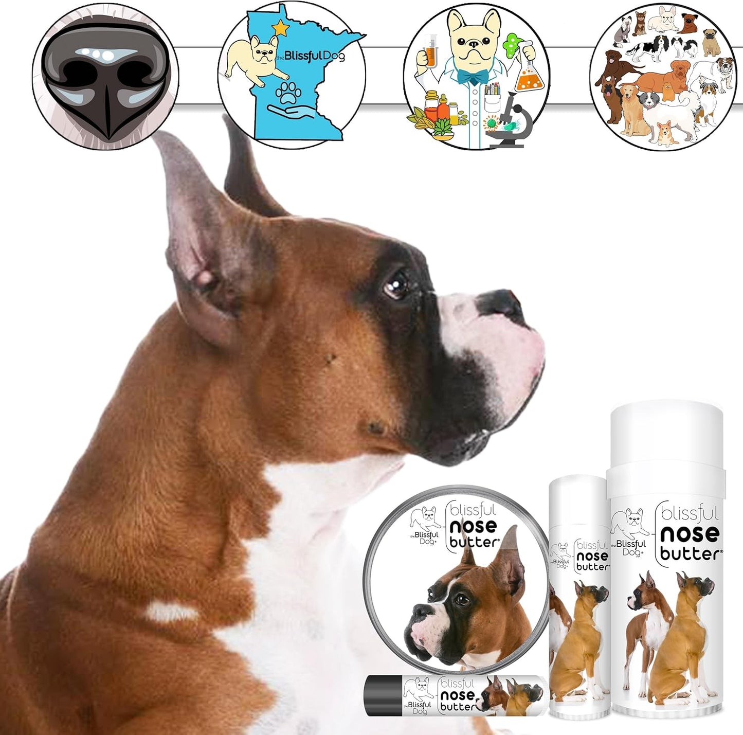 The Blissful Dog Show Boxer Nose Butter for Dry, Cracked Skin, Lick-Safe Dog Nose Balm with Moisturizing Shea Butter, Almond, Olive, and Essential Oils, Pet Supplies, Uncented, 0.15 oz.