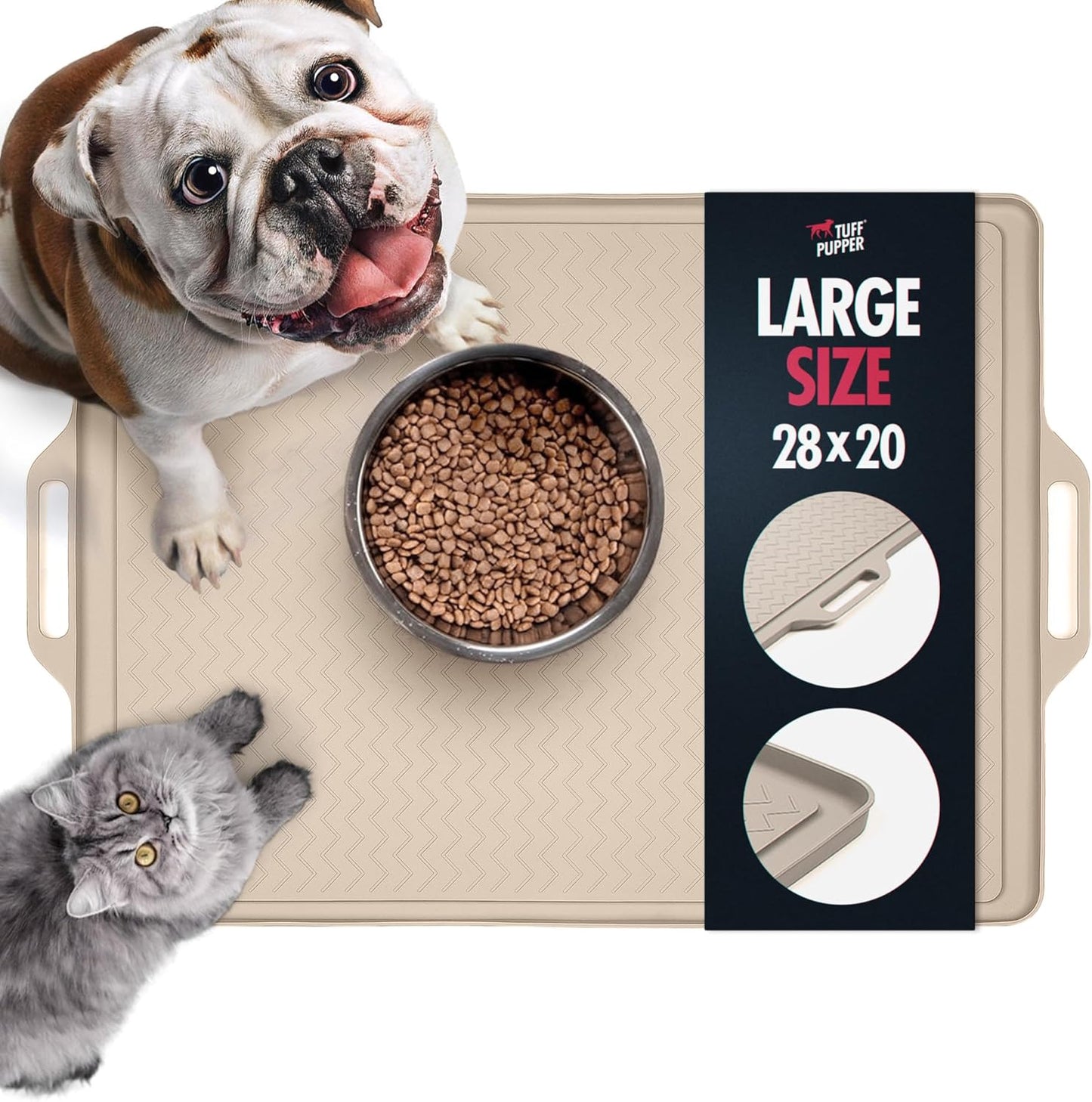 Tuff Pupper 28x20 Large Dog Feeding Mat for Food and Water | Dog Food Mats for Floors | Waterproof Dog Water Bowl Mat | Dog Placemats Pet Food Mat | Silicone Feeding Mat for Cats and Cat Bowls