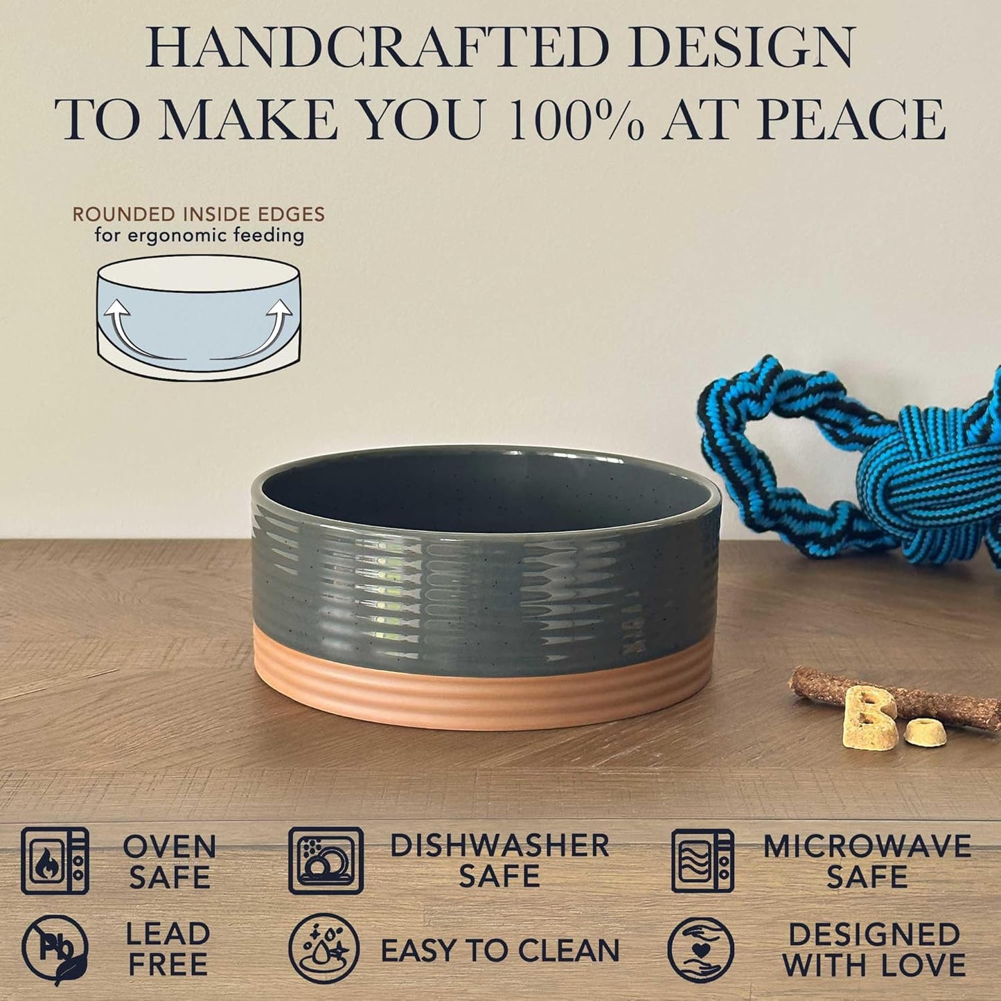 Mora Ceramic Pet Bowl - Large Food/Water Dish for Large Dogs, Cats, Great Dane, Mastiff - 50oz or 8 Cups - Basic Bowls - Charcoal