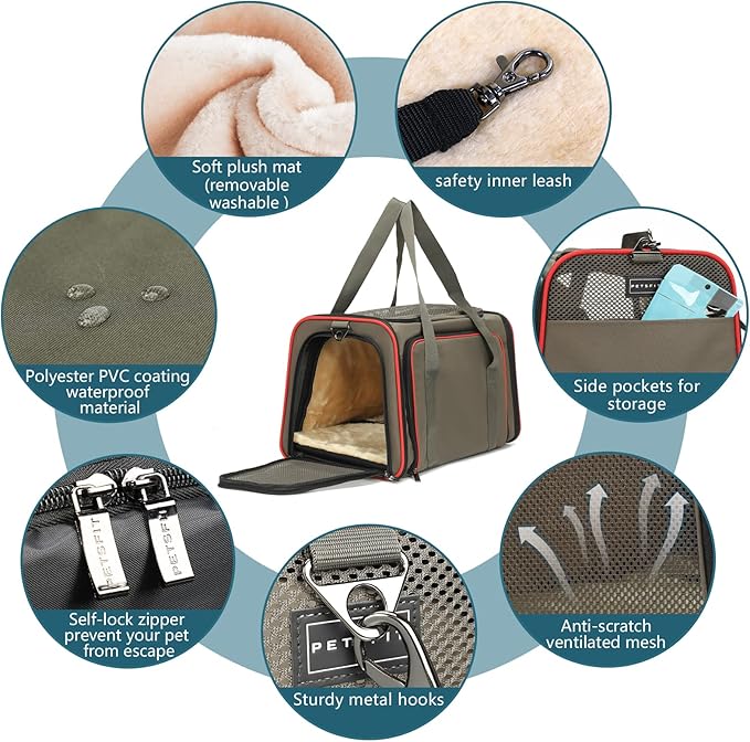 Petsfit Expandable Cat Dog Carrier for 2 Cats, 19" Lx 12" Wx 12" H Soft-Sided Portable Pet Carrier for Travel, Dog Carrier for Small Dog with 2 Side Extensions, Anti-Escape
