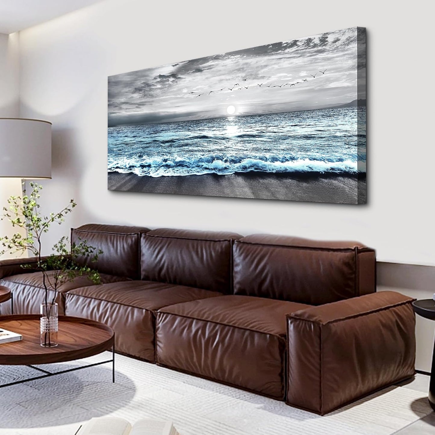 Lapremoly Large Canvas Wall Art For Living Room Wall Decor For Bedroom Office Wall Decorations Black And White Beach Wall Painting Blue Ocean Sea Wave landscape Pictures Artwork Posters Home Decor