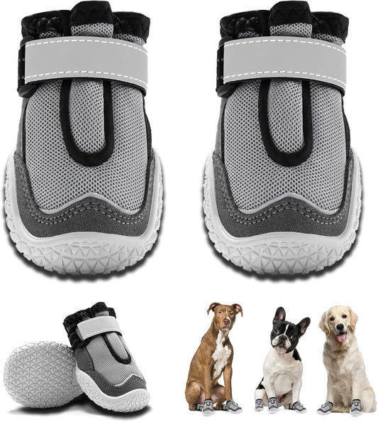 Hcpet Dog Boots for Large Dogs, Dog Shoes for Hot Pavement Winter Snow, Paw Protector Dog Booties Designed for Comfort and Breathability, Outdoor Booties for Small Medium Dogs for Hiking Grey Size 5
