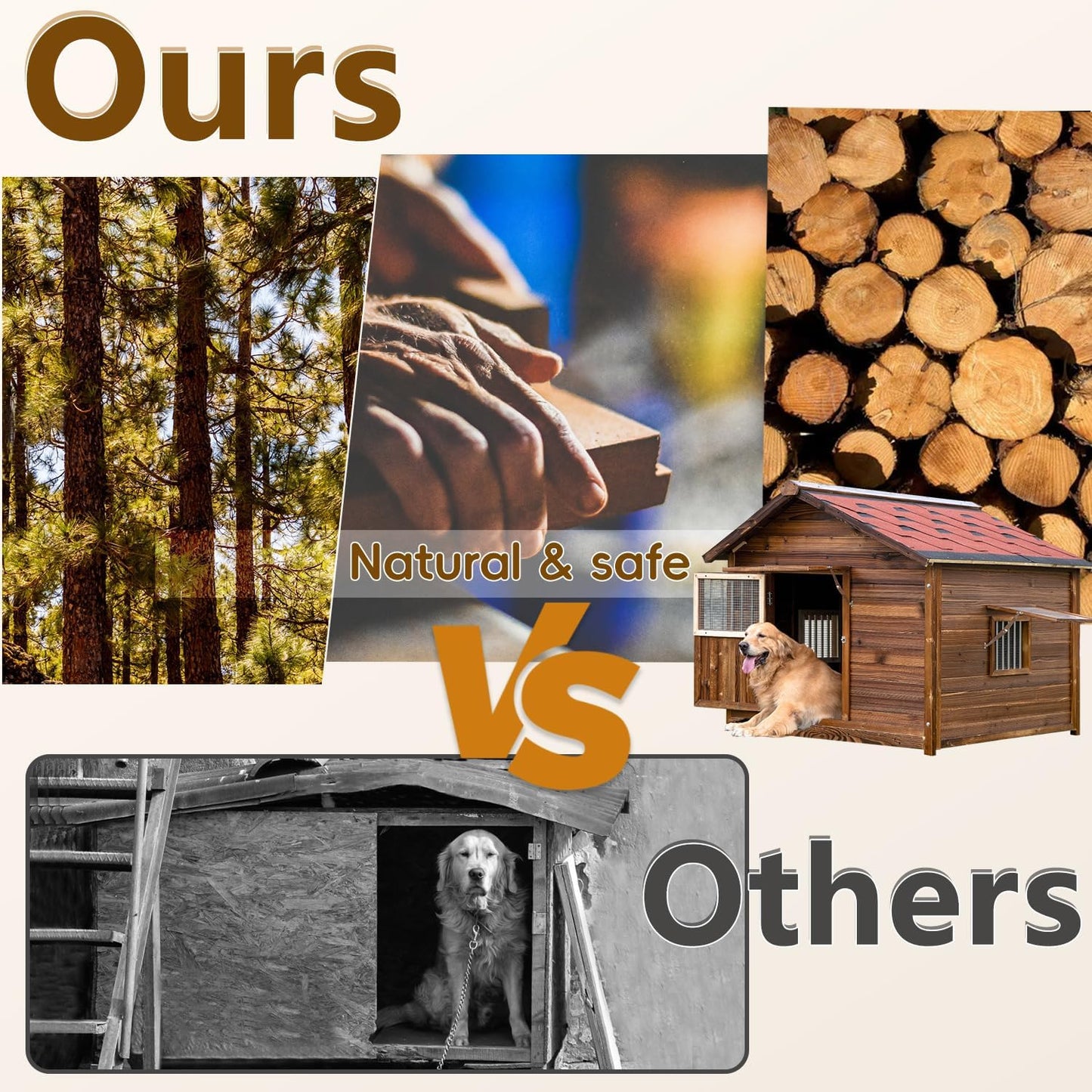 Big Dog House Outdoor, Dog Houses for Large Dogs Outside,Luxury Pet House Waterproof, Warm Dog Houses with Waterproof Roof for All Seasons, 3XL