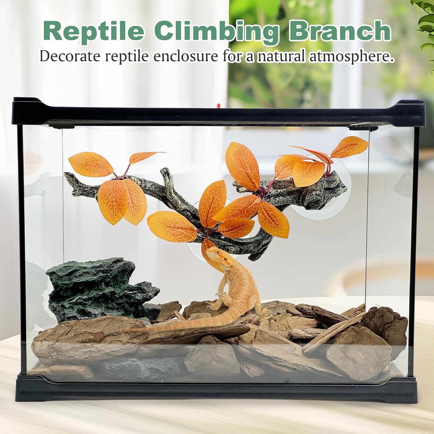 Fhiny Snake Climbing Branch, 2 PCS Resin Reptile Branches for Climbing with Suction Cups Reptile Tank Decor Accessories Frog Terrarium Plants for Corn Snake Frog Bearded Dragon Lizard Gecko