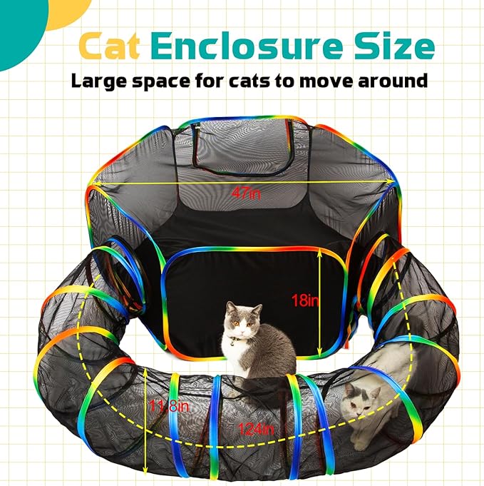 LUCKITTY Outdoor Rainbow Cat Enclosures Playground,Outside House for Indoor Cats Include Portable Tent, Circle Cat Playpen Tunnel Catio, for Cats, Kitty and Small Animals,Within Storage Bag