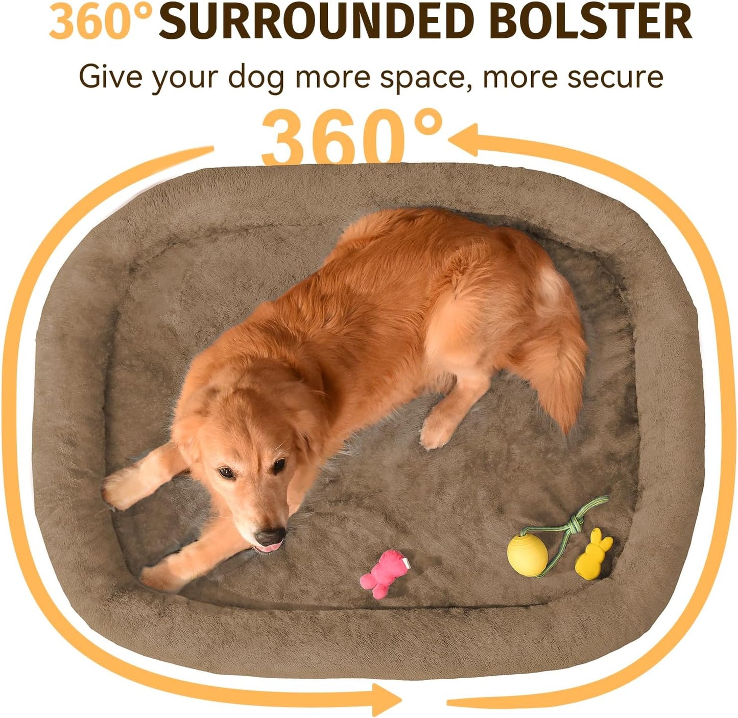 Orthopedic Waterproof Large Dog Bed: Memory Foam Washable Dog Bed with Bolsters - Removable Orthopedic Cover for Medium L XL Large Sized Pet - Non-Slip Bottom - Coffee