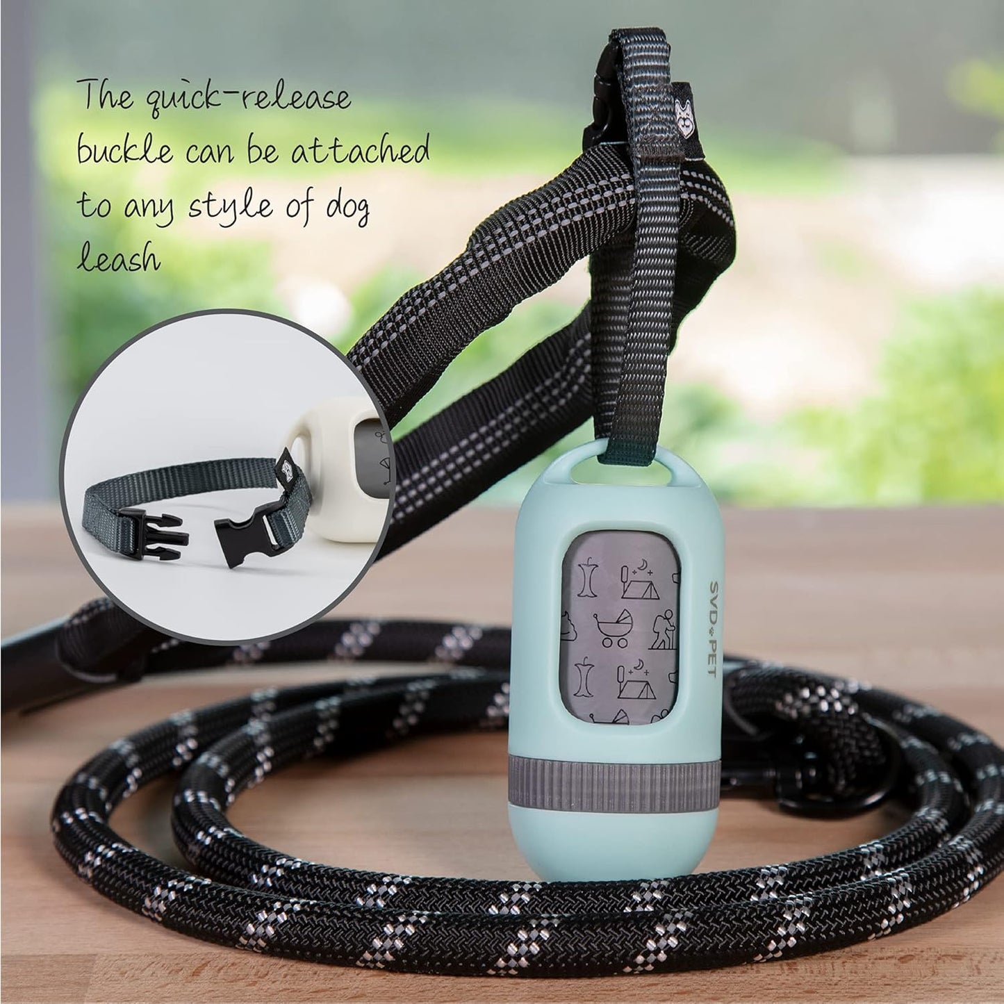 SVD.PET Dog Poop Bag Dispenser, Retractable Waste Bag Fits Any Dog Leash, Leak-proof Waste Bags, Poop Bag Holder, Doggy Walking Accessory (Misty Jade)