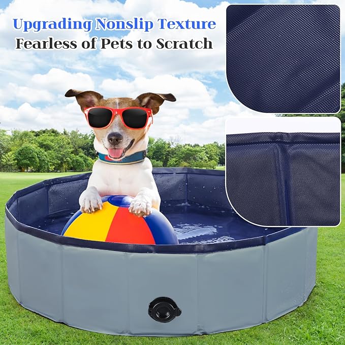 Foldable Dog Bath Swimming Pool Plastic Kiddie Pool Professional Tub Collapsible Grooming Bathtub for Pets Kids Baby and Toddler, 39.5 x 12 Inches Gray