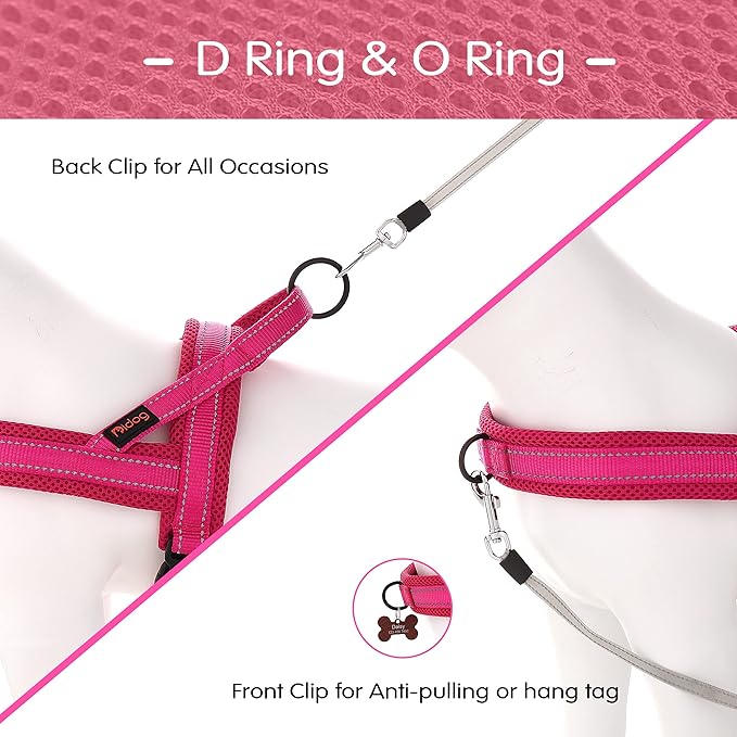 Didog No Pull Dog Harness with Soft Mesh Padded,Reflective & Quick Fit Light Weight Dog Strap Vest Harness,Easy for Walking Training (XS:Chest 15-18", Mesh-Hot Pink)