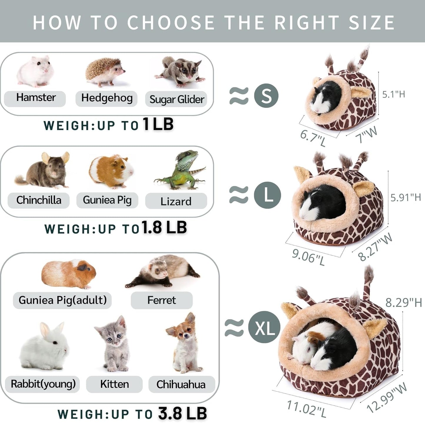 JanYoo Hamster Guinea Pig Supplies Bed Accessories House Hedgehog Cage Supplies Chinchilla Ferret Rat Gerbil (S,Giraffe)