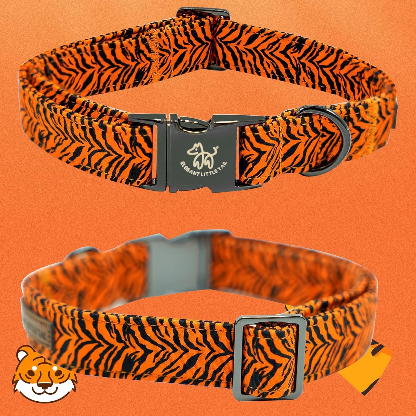 Elegant little tail Dog Collar, Tiger Print Pet Collar Fashion Boy Dog Collars Durable Metal Buckle Dog Collars Cotton Pet Adjustable Dog Collars for X-Large Dogs