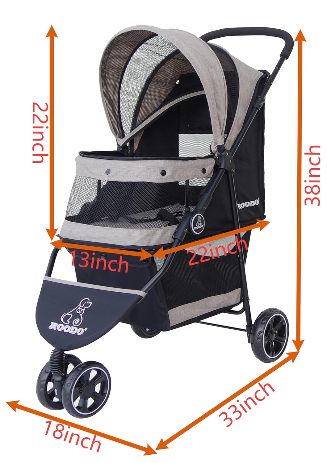 ROODO 3 Wheel Dog Pet Cat Stroller Best Lightweight Foldable Compact Portable Jogger All Terrain Travel Pet Gear Puppy Kitty Stroller for up to 30lbs Medium Small Dogs and Cats(Light Khaki)