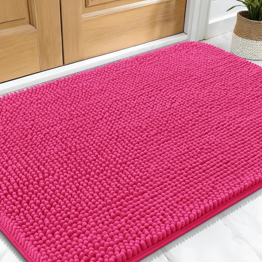 OLANLY Dog Door Mat for Muddy Paws 30x20, Absorbs Moisture and Dirt, Absorbent Non-Slip Washable Doormat, Quick Dry Chenille Mud Mat for Dogs, Entry Indoor Entryway Carpet for Inside Floor, Hot Pink