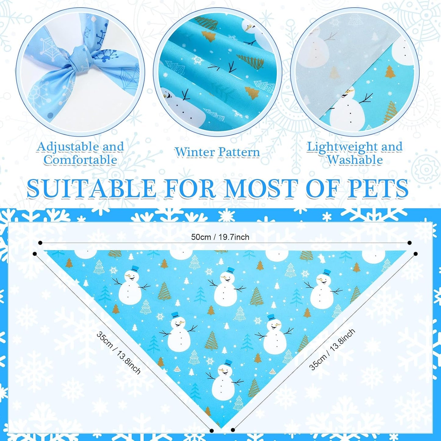 Abbylike 50 Pcs Winter Dog Bandanas Bulk Blue Snowflake Dog Bandanas for Pets Triangle Kerchief Scarf Bibs for Winter Pets Cats Party Costume Photo Props Accessories Pet Shops (19.7 x 13.8 x 13.8)