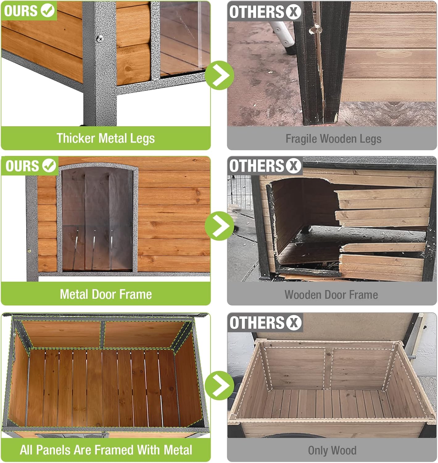 GUTINNEEN Chew Proof Dog House with Metal Iron Frame Outdoor Dog Kennel for Small Medium Large Indoor Dog Cage (33.5" L,Brown Color)