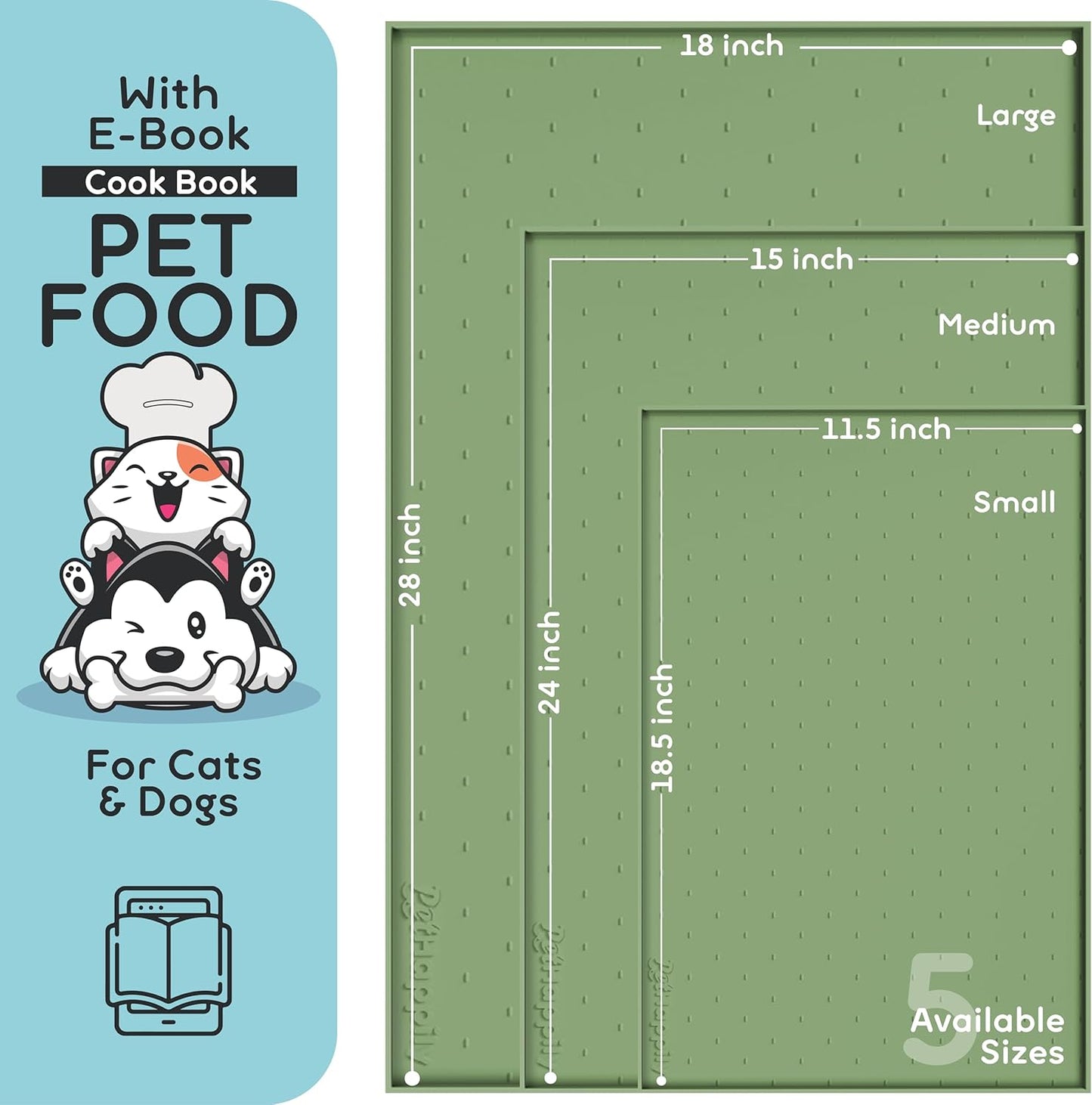 Dog Food Mat - 28x18 Raised Edges Dogs Mat for Food and Water Prevent Spill, Waterproof Cat Food Mats Protect Floors, Easy Clean Dog Bowl Mats for Food and Water, Silicone Pet Feeding Placemats Green