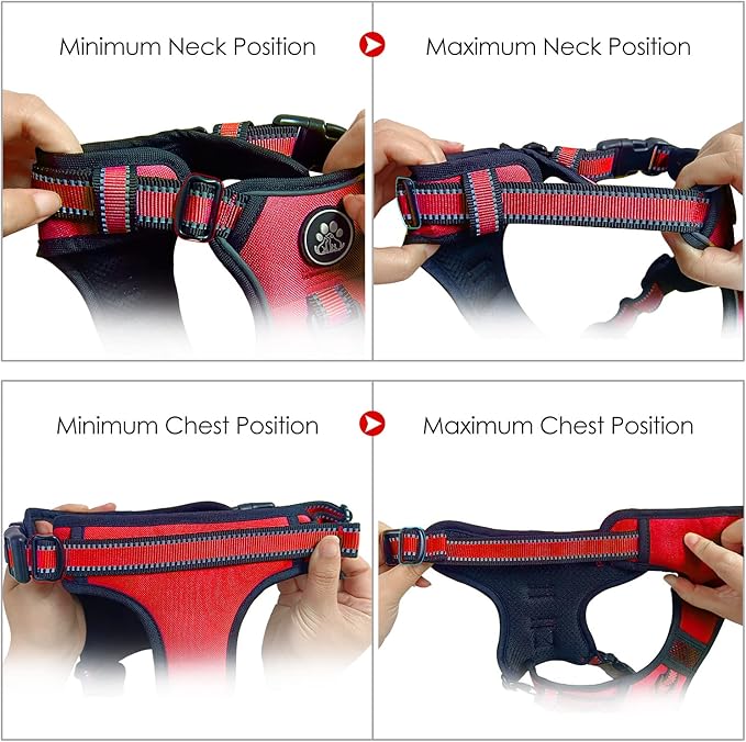 NESTROAD No Pull Dog Harness,Adjustable Oxford Dog Vest Harness with Leash,Reflective No-Choke Pet Harness with Easy Control Soft Handle for Small Medium Dogs(Medium,Red)