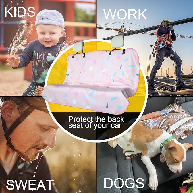 Back Seat Cover for Car Trucks Van SUV,Waterproof Rear Bench Towel Seat Covers for Dogs and Kids,Automotive Backseat Protector (Pink Marbling)