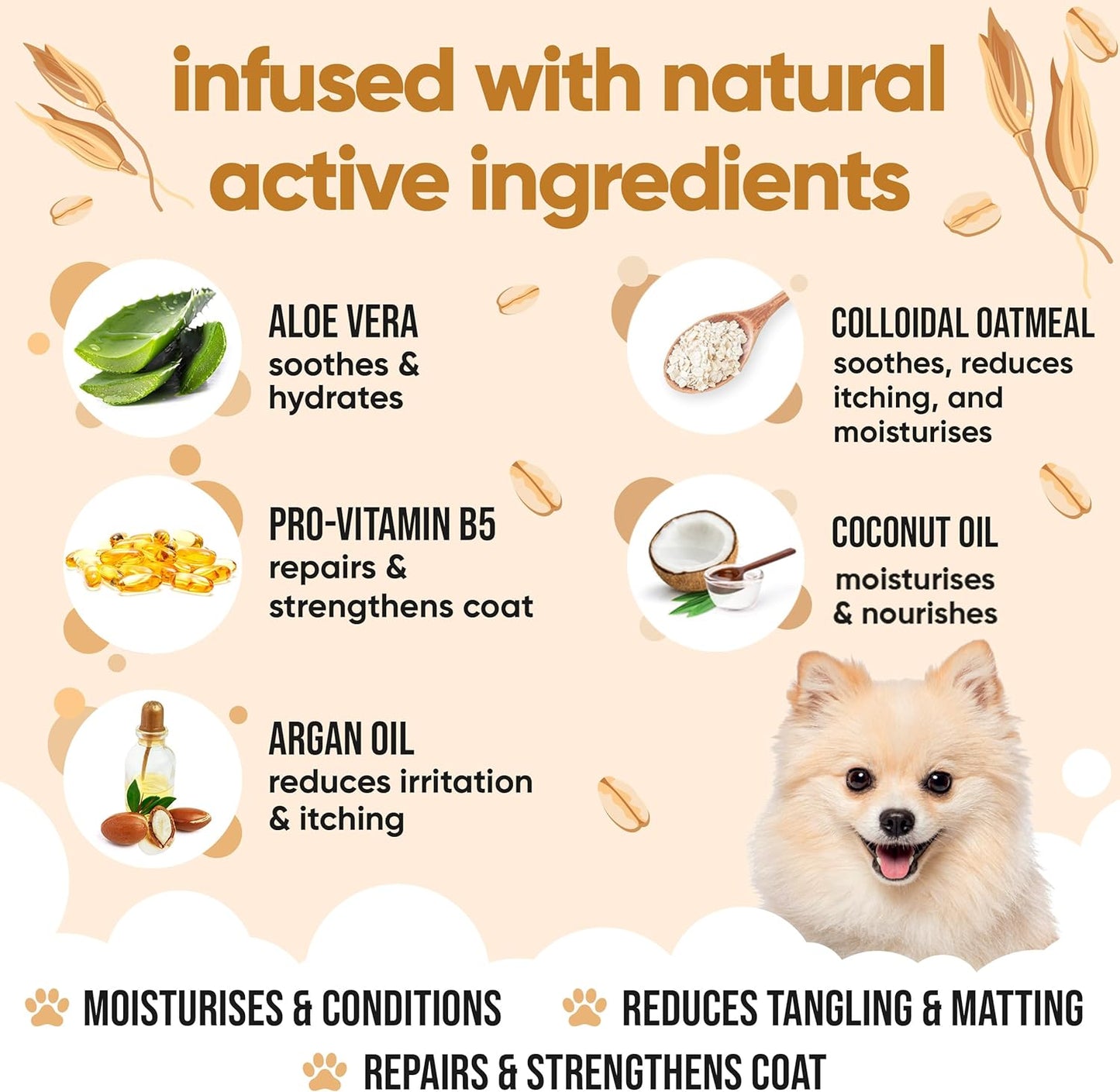 Oatmeal Dog Conditioner (169.07oz) Made with Aloe Vera, Argan Oil & Pro Vitamin B5 to Detangle Matted Coats & Relieve Sensitive & Itchy Skin, Suitable for Puppies from 8 Weeks, Vegan