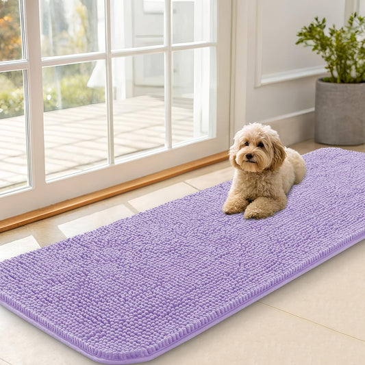 OLANLY Dog Door Mat for Muddy Paws 59x20, Absorbs Moisture and Dirt, Absorbent Non-Slip Washable Doormat, Quick Dry Chenille Mud Mat for Dogs, Entry Indoor Entryway Carpet for Inside Floor, Lavender