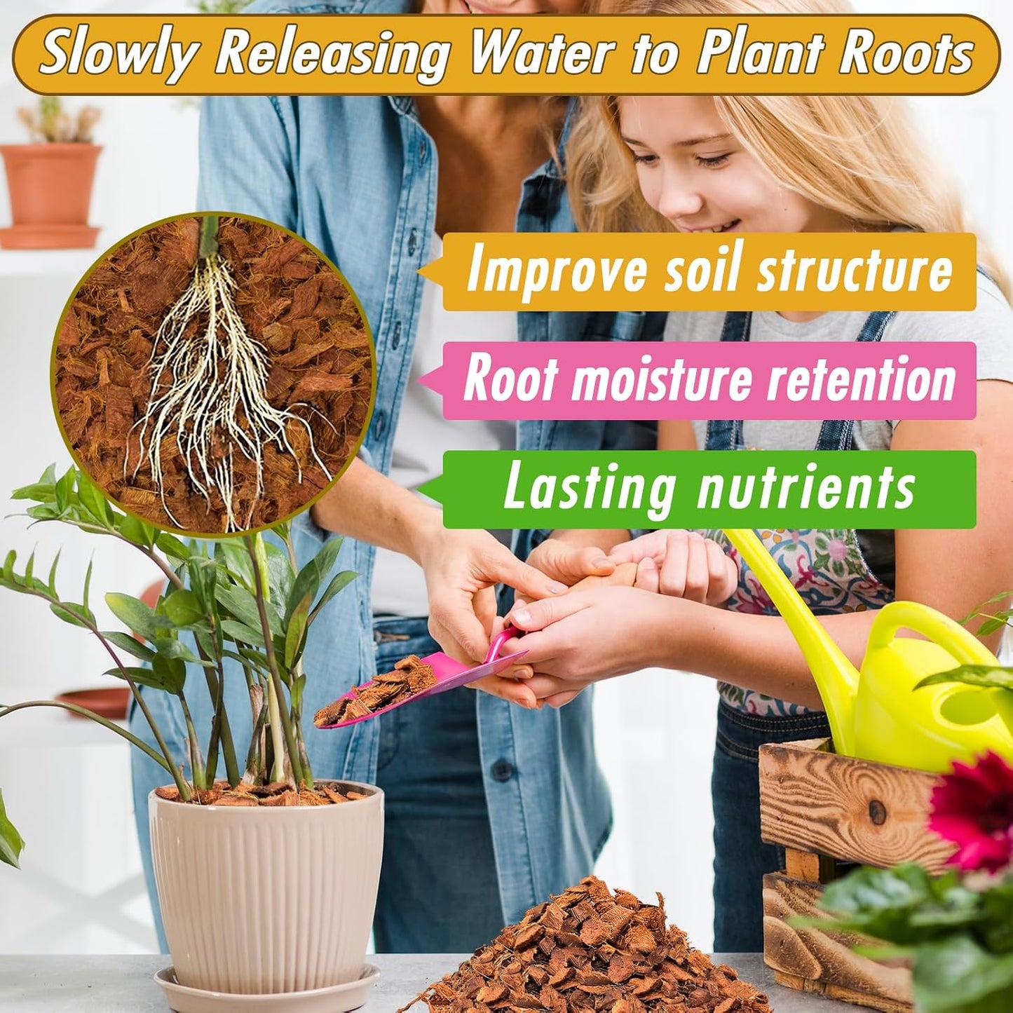 Zeedix 6 Pack Coco Husk Chips for Plants(6.6LB), 100% Organic Coconut Chips Mulch with Low EC & PH Balance, All Purpose for Indoor Plant Flowers Herbs Vegetables, Reptiles Terrarium Tanks Substrate