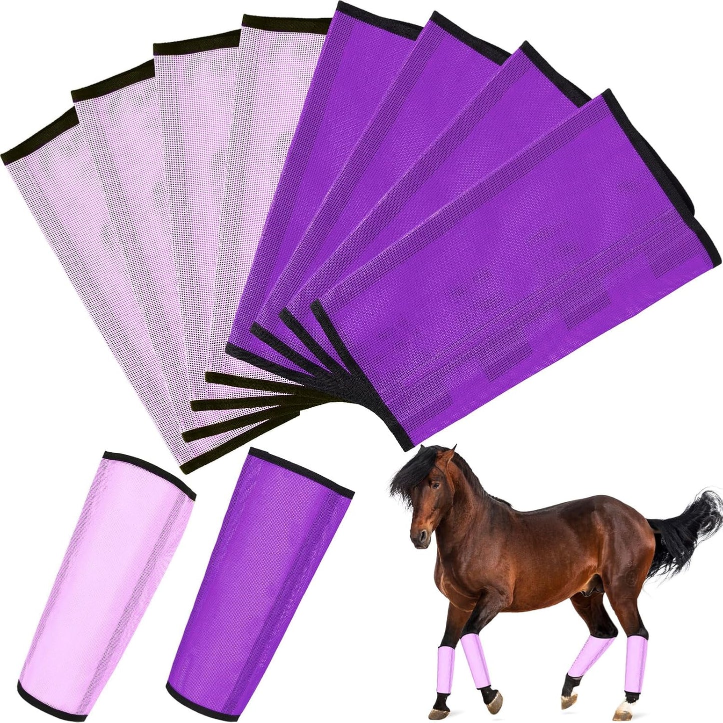 8 Pcs Mesh Fly Boots for Horse Breathable Mesh Horse Boots Protective Horse Leg Wraps Horse Leggings for Preventing Flies and Mosquitoes Bites (Light Pink, Dark Pink)