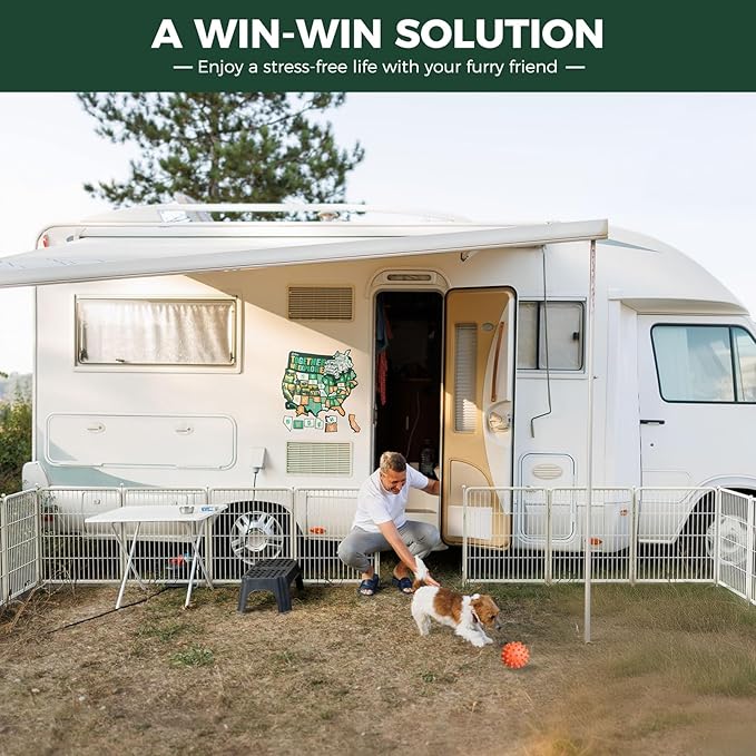 FXW Rollick Unleashed Dog Playpen for Indoor, Yard, RV Camping, 40 inch 48 Panels for Medium and Large Dogs, White│Patented