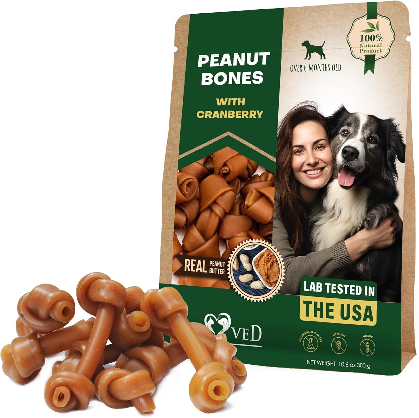 Dog Treats Peanut Butter Bones with Cranberry & Rawhide Free Chew 11 Oz - Pet Natural Mini & Big Snacks Healthy Collagen & Bulk Best Chews for Small & Large Dogs - Made for USA (Peanut Butter)