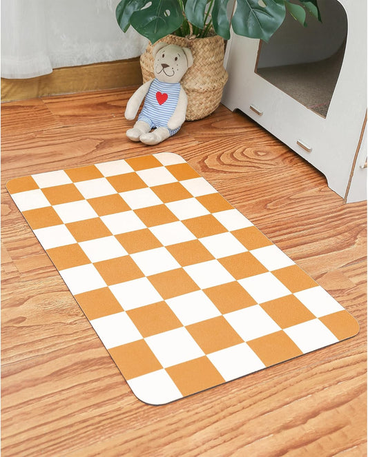 Ralxion Checkered Dog Feeding Mat, Absorbent Mats for Dog Food and Water Bowl, Dispenser, Aesthetic Orange Checkerboard Pet Placemat for Dogs, Cats, Puppy Accessories (Orange, 12 x 19)