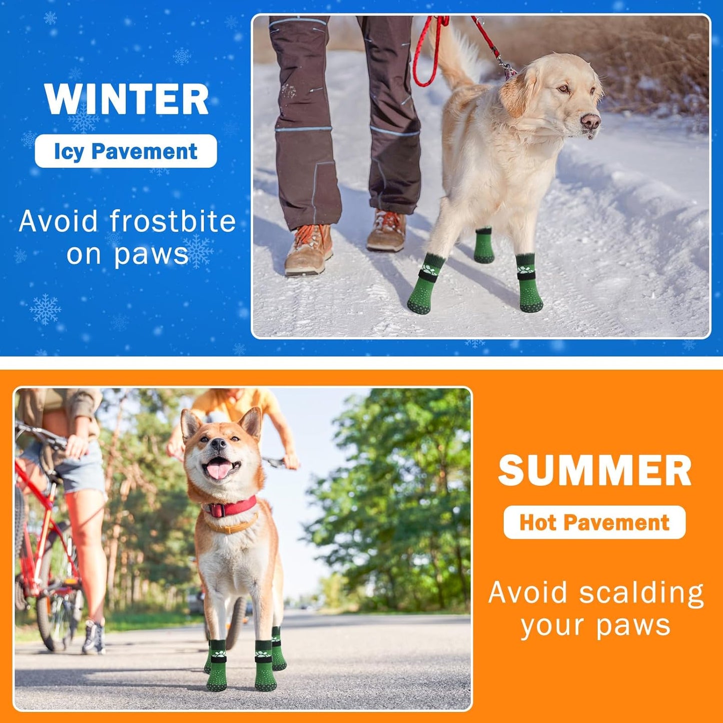 SCENEREAL Anti Slip Dog Sock to Prevent Licking Paws for Hardwood Floors, Boots & Paw Protector Shoes for Hot/Cold Pavement with Grippers, Double Sides Grips for Small Medium Large Senior Dogs, L