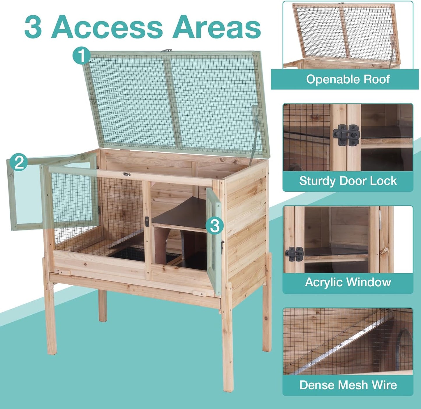 Guinea Pig Cage with Wooden Stand,Indoor Rabbit Hutch with 2 Stories,Hamster Cage with Anti Chew Ramp,Hideout, Platform, Pull Out Tray (Wood)
