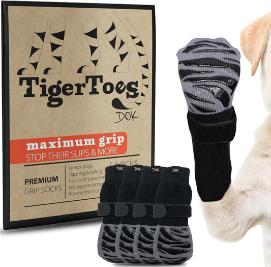 DOK TigerToes Premium Non-Slip Dog Socks for Hardwood Floors - Extra-Thick Grip That Works Even When Twisted - Prevents Licking, Slipping, and Great for Dog Paw Protection - Size Small