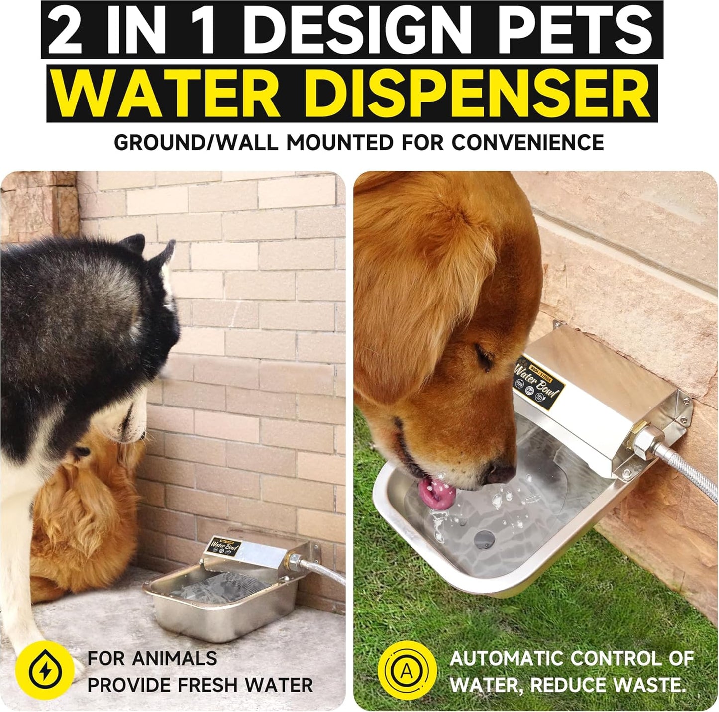Automatic Water Dispenser for Dogs, 101oz Outdoor Dog Water Bowl, 304 Stainless Steel Water Feeder for Small to Large Pets, Large Livestock Waterer, Anti-Tipping, Water Auto-Fill, Easy to Clean
