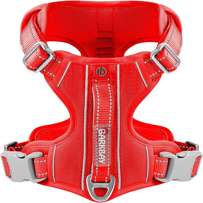 BARKBAY Dog Harness No Pull with ID Tag Pocket - Heavy Duty, Reflective, Easy Control for Large Dogs(Red,L)