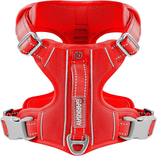 BARKBAY Dog Harness No Pull with ID Tag Pocket - Heavy Duty, Reflective, Easy Control for Large Dogs(Red,L)