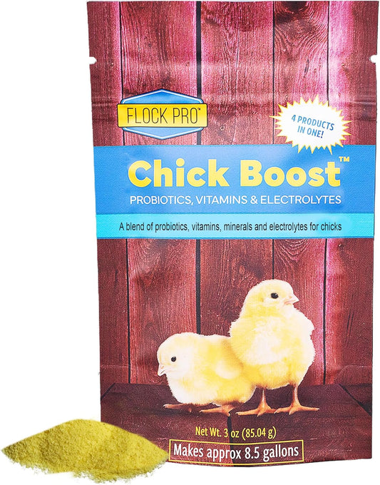 Flock PRO Chick Boost Probiotic - Probiotics, Vitamins, Minerals and Electrolytes for Chickens | Chicken Vitamins and Supplements for All Poultry - 3Oz