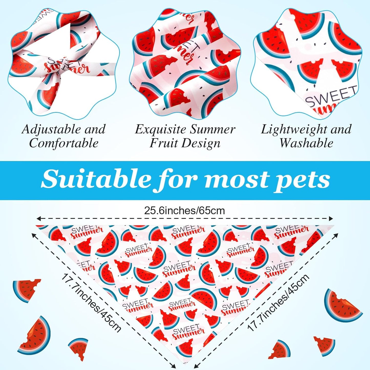 100 Pcs Fruit Dog Bandanas Bulk Summer Bandanas for Dogs Hawaiian Soft Bibs Adjustable Triangle Scarf for Small Medium Large Pet Costume
