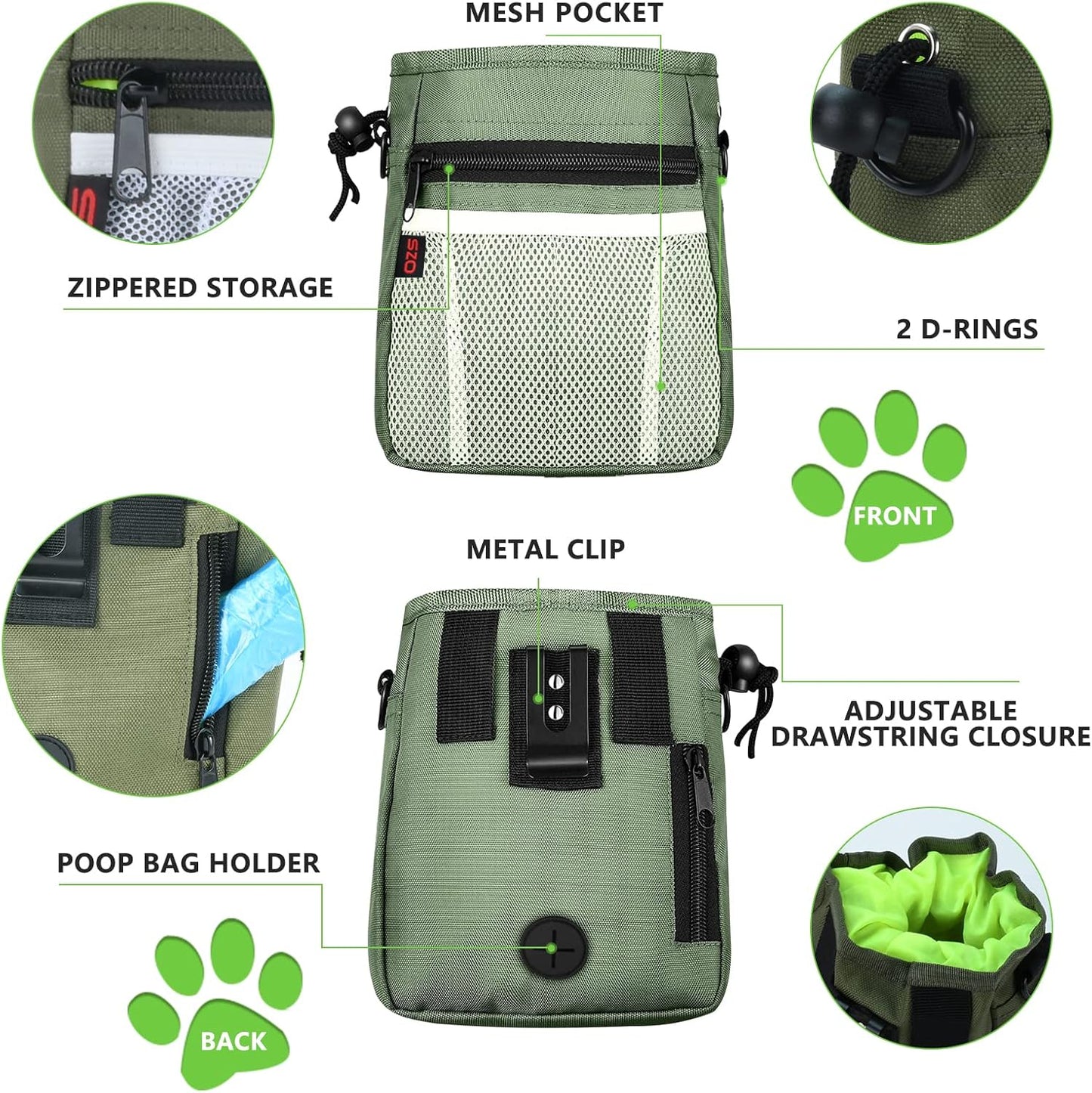 Dog Treat Pouch-3 Ways to Wear Treat Pouches for Pet Training and 2 Pieces Clicker Taining for Dogs,Dog Training Treat Pouch Bag and Dog Clicker for training with Waist Belt Shoulder Strap-Dark Green