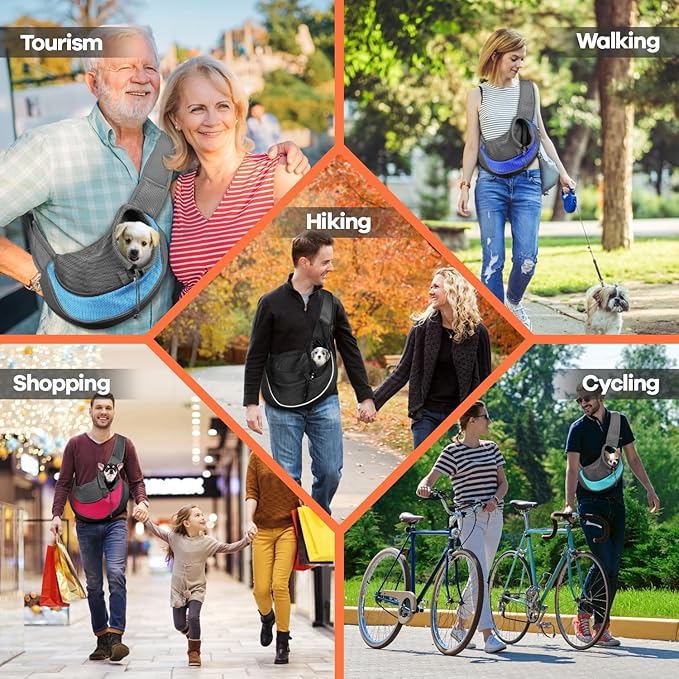 YUDODO Pet Sling Carrier for Small Dogs & Cats – Hands-Free Puppy Carrier with Safety Hook, Large Zipper Pocket, Soft Breathable Mesh, Adjustable Strap & Reflective Strip (Black 2.0 S)