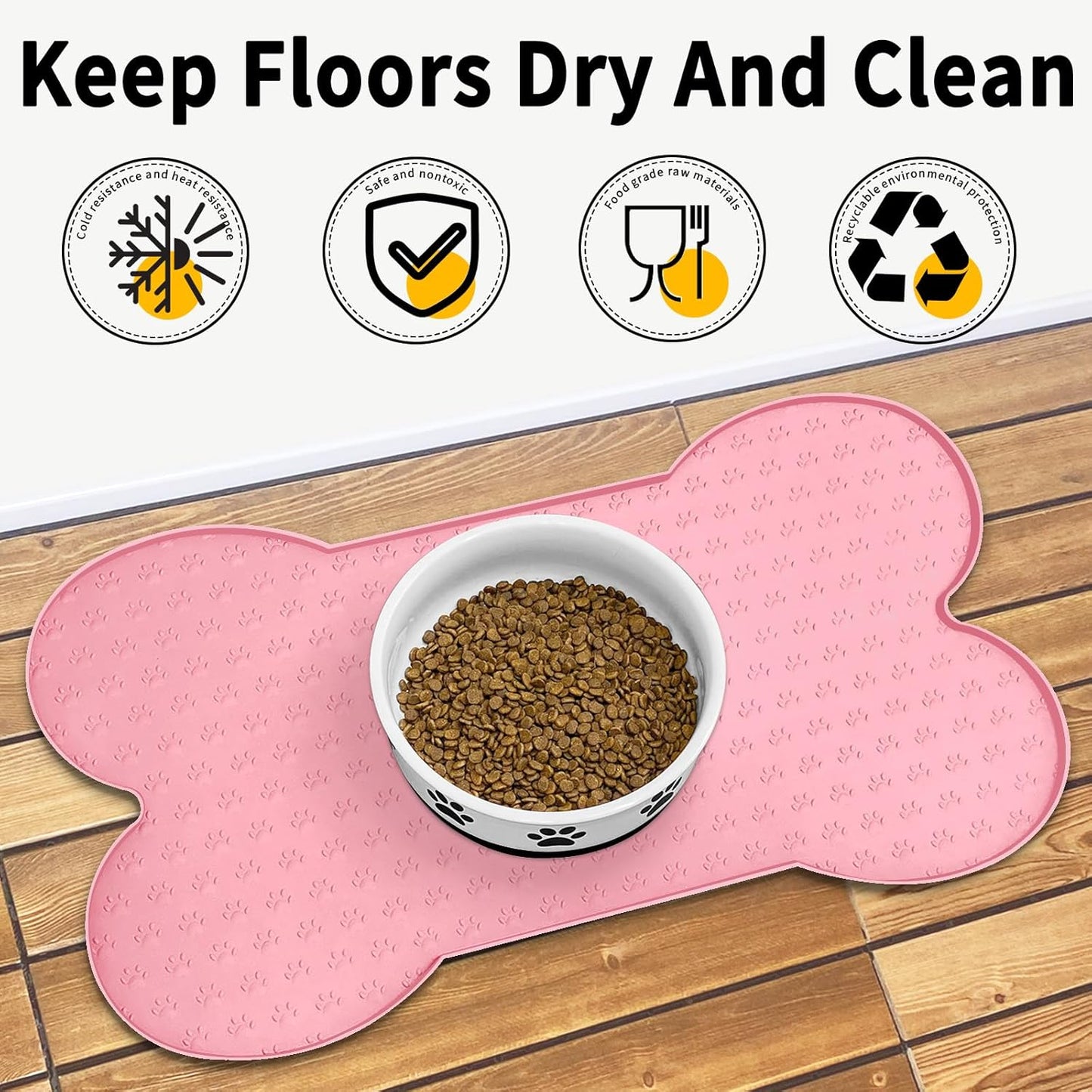 Dog Food Mat Anti-Slip Silicone Dog Bowl Mat Thicker Pet Placemat Waterproof Cat Feeder Pad with Raised Edge Puppy Kitten Feeding Mats Suitable Small Medium-Sized Dogs Cats Eating Tray