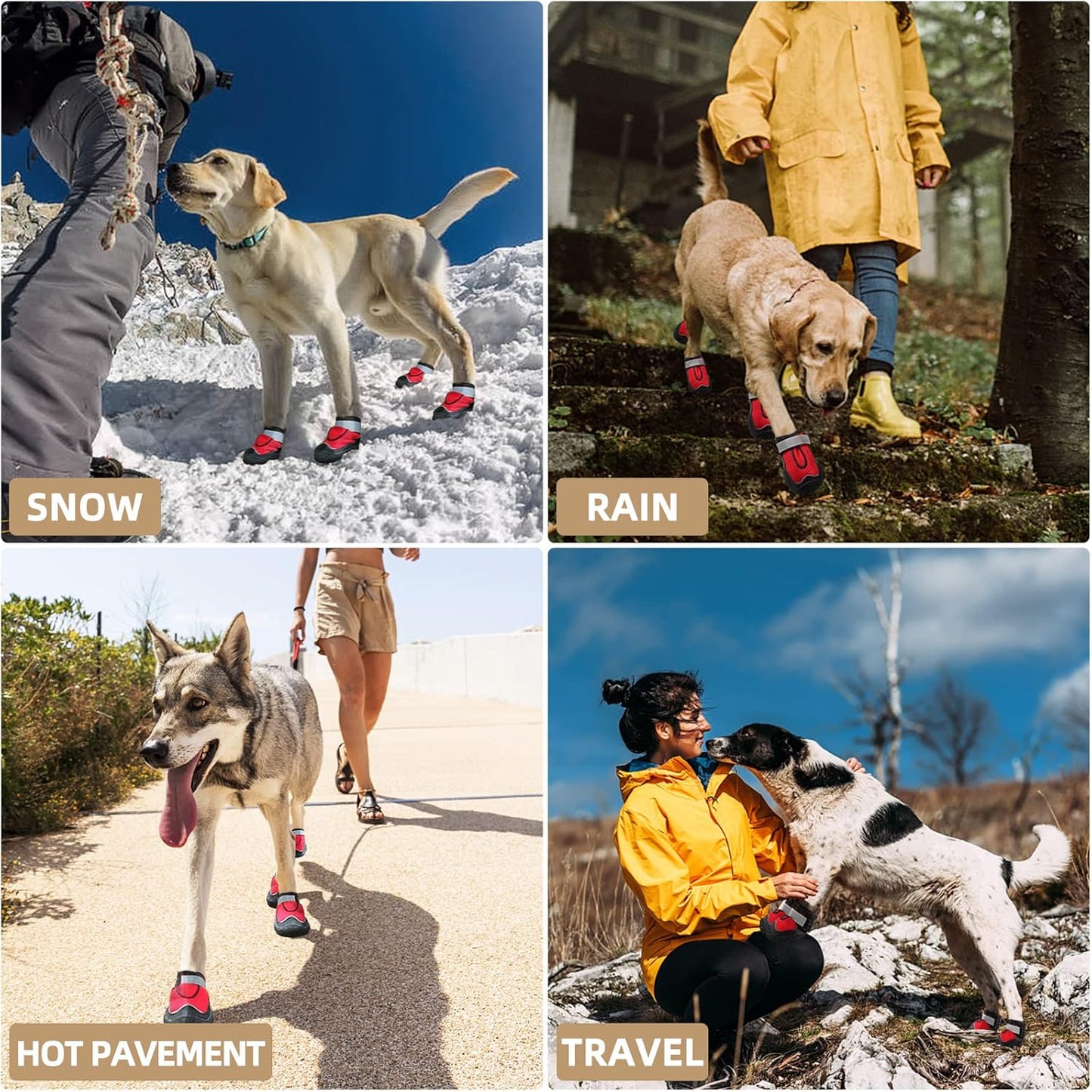 Hcpet Dog Boots for Large Dogs, Dog Shoes for Hot Pavement Winter Snow, Paw Protector Dog Booties Designed for Comfort and Breathability, Outdoor Booties for Small Medium Dogs for Hiking Red Size 2