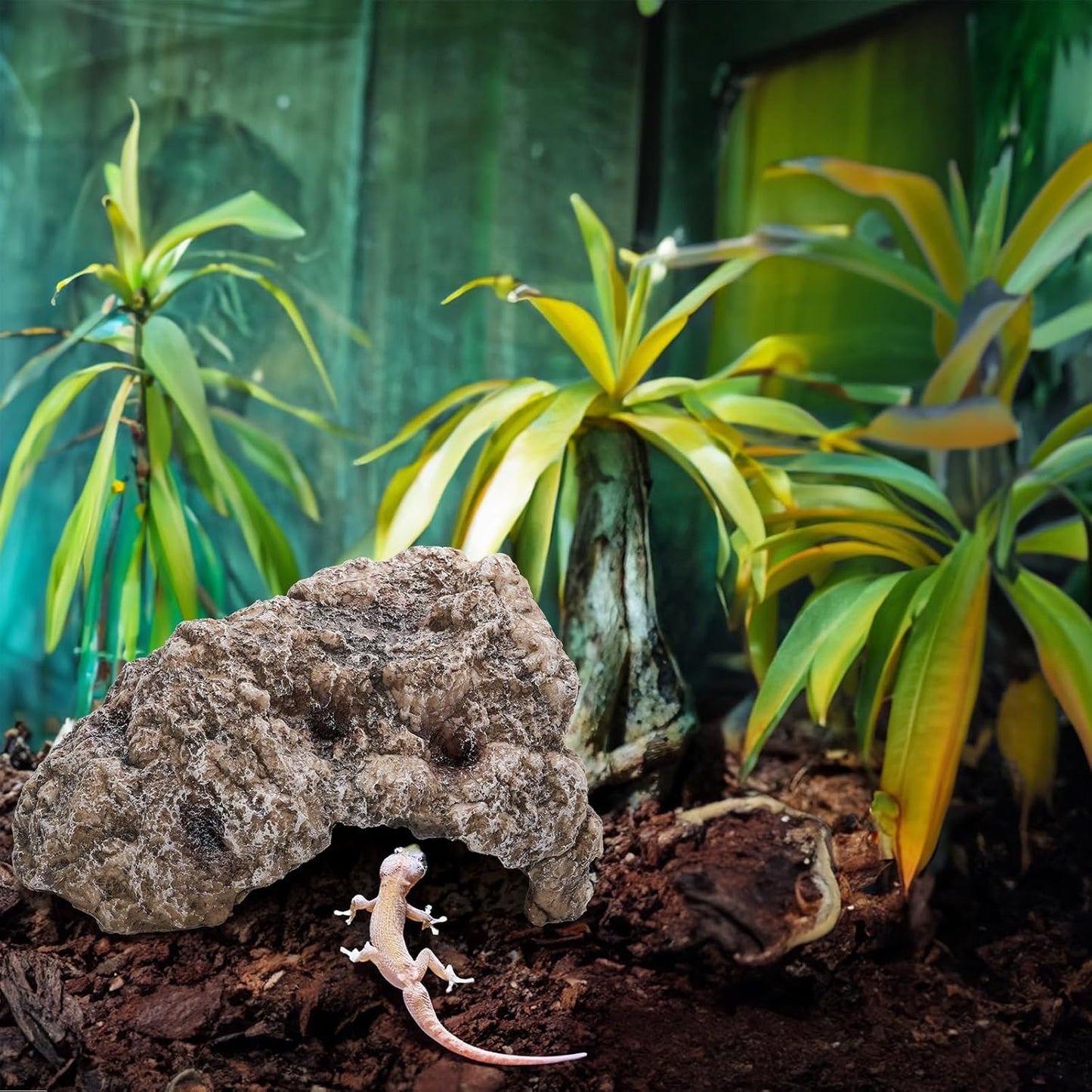 TOPZEA Reptile Hide Cave, Large Resin Bearded Dragon Hideout Rock Caves Snake Hide, Natural Terrarium Habitat Decor Ornament for Leopard Gecko Lizard Turtle Frog, Amphibian Tank Accessories