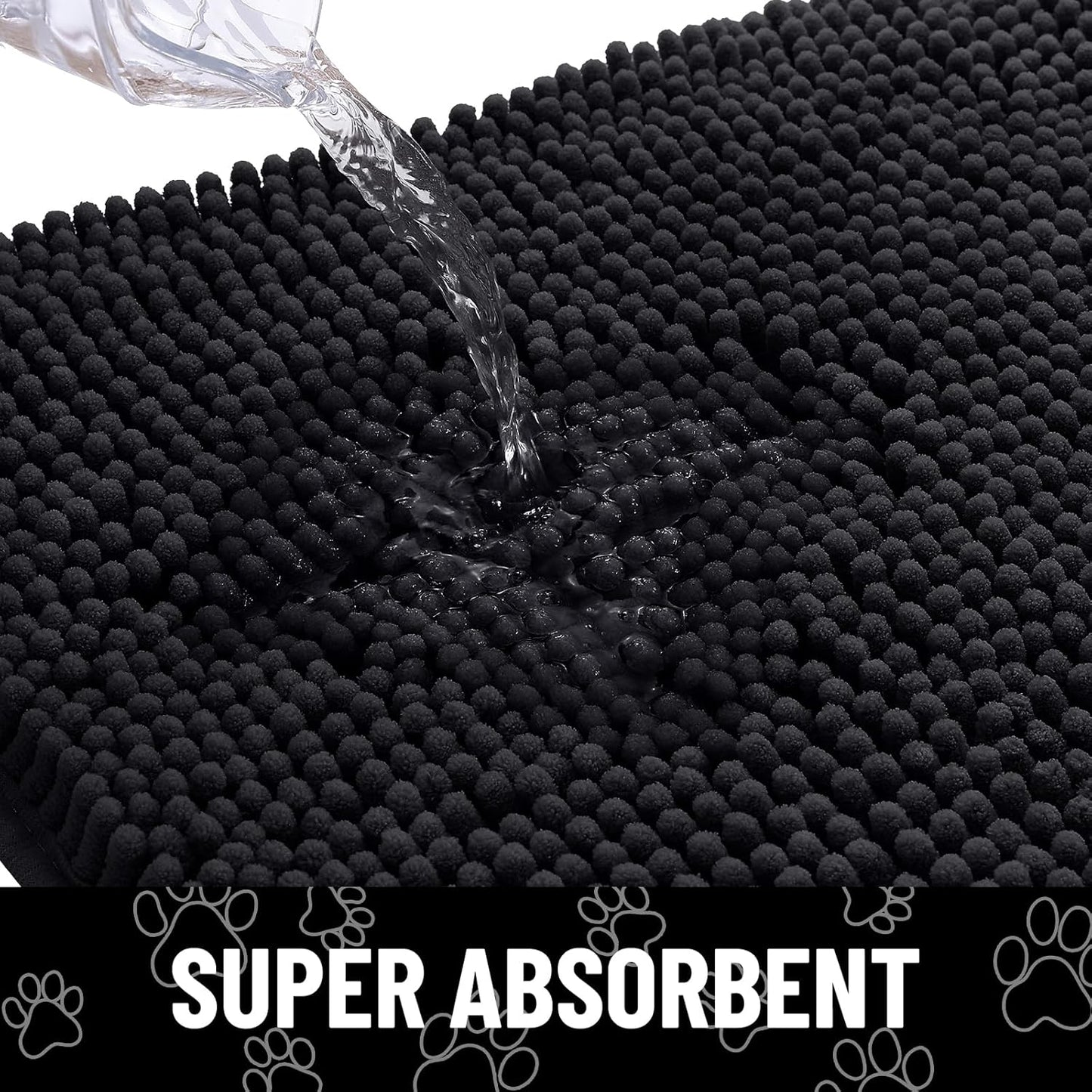 Smiry Dog Door Mat for Muddy Paws, Absorbent Dirt Trapper Non Slip Quick Dry Washable Chenille Mat for Mud Dogs, Entry Rug for Indoor and Outdoor (71x46 Inches, Black)