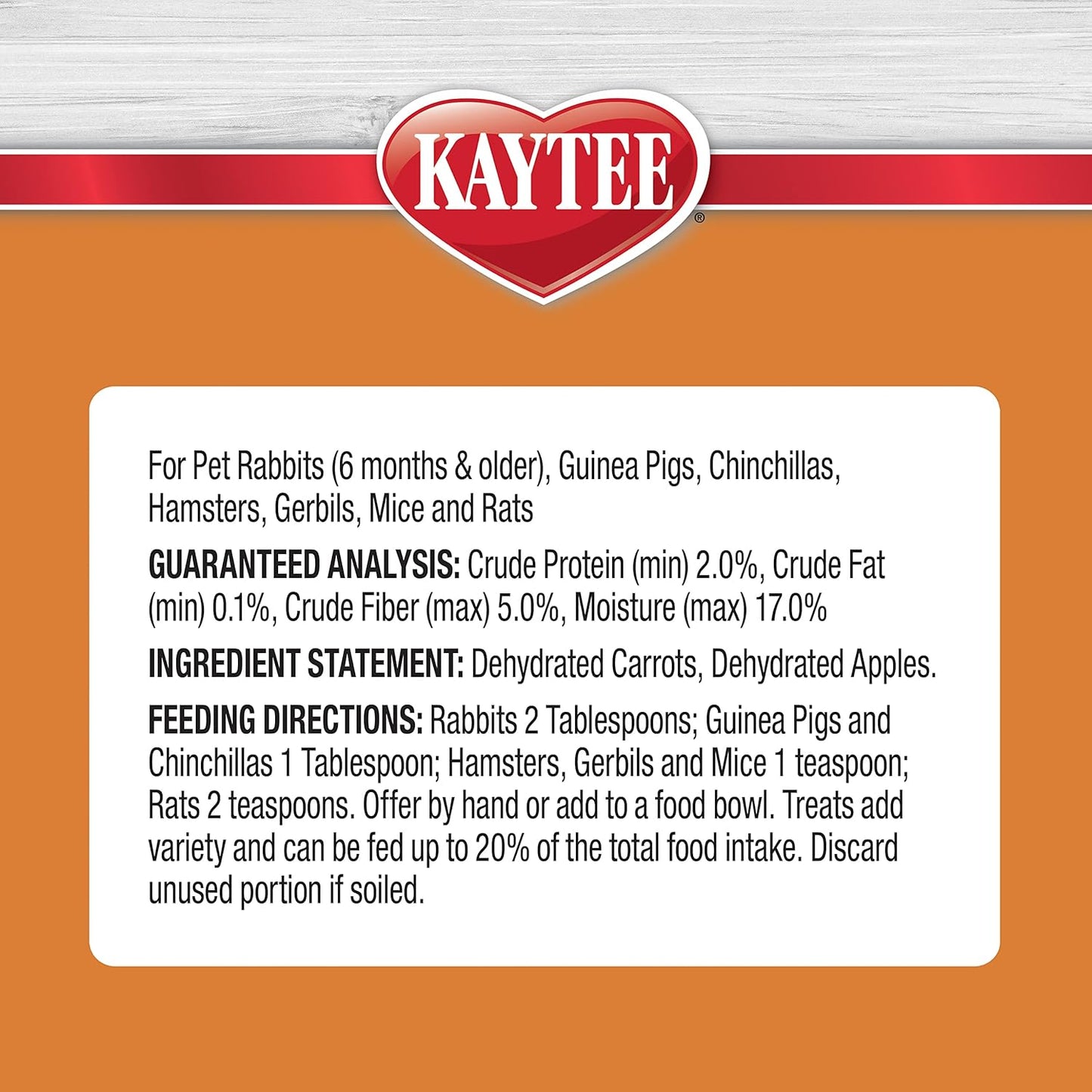 Kaytee Natural Snack with Superfoods For Pet Guinea Pigs, Rabbits, Hamsters, and Other Small Animals, Apple & Carrot, 2.5 Ounces