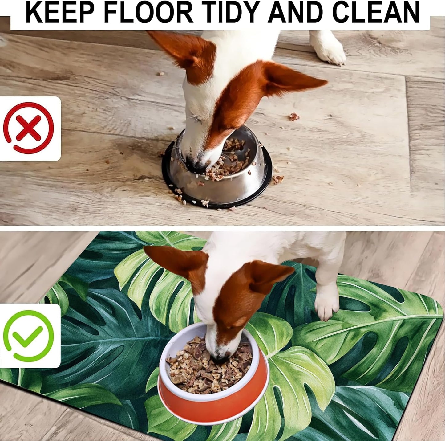 Tropical Palm Leaves Pet Feeding Mat-Quick Dry Absorbent Dog Cat Food Mat, Anti-Slip Water Bowl Mats for Messy Eaters-No Stains Indoor Pet Accessories 16"x24"