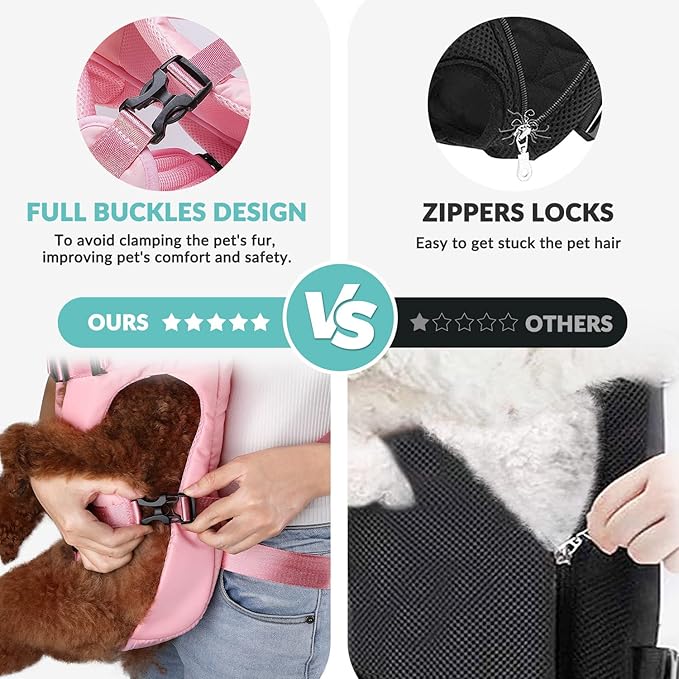 Lukovee Dog Backpack Carrier, Legs Out Easy-fit Dog Front Carrier for Small Medium Dogs, Adjustable Hands Free Dog Chest Carrier for Hiking Cycling (Pink,X-Large)